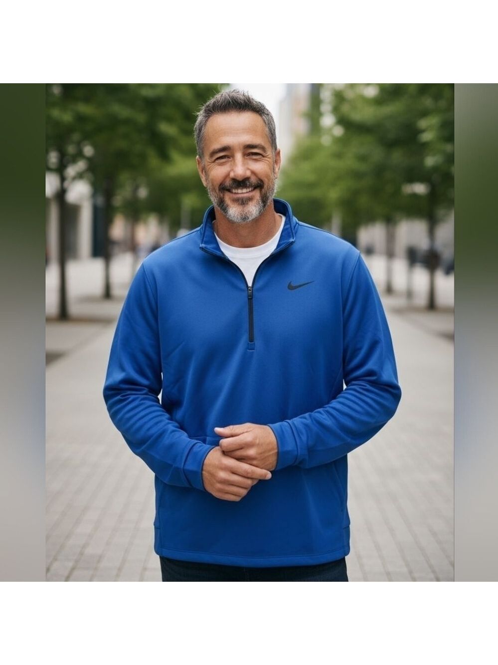 Nike Mens Half Zip Sweatshirt Blue Dri FIT #LS8